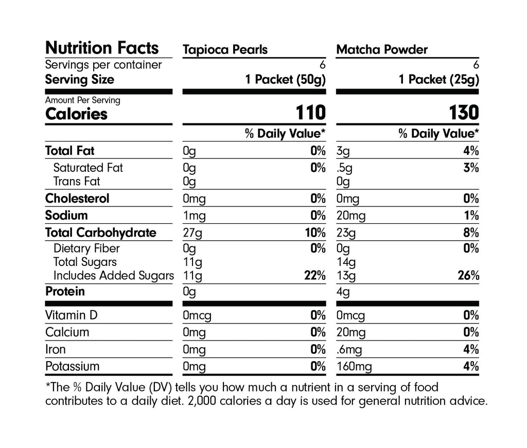 Nutritional Facts - Pearly Matcha Milk Tea Kit