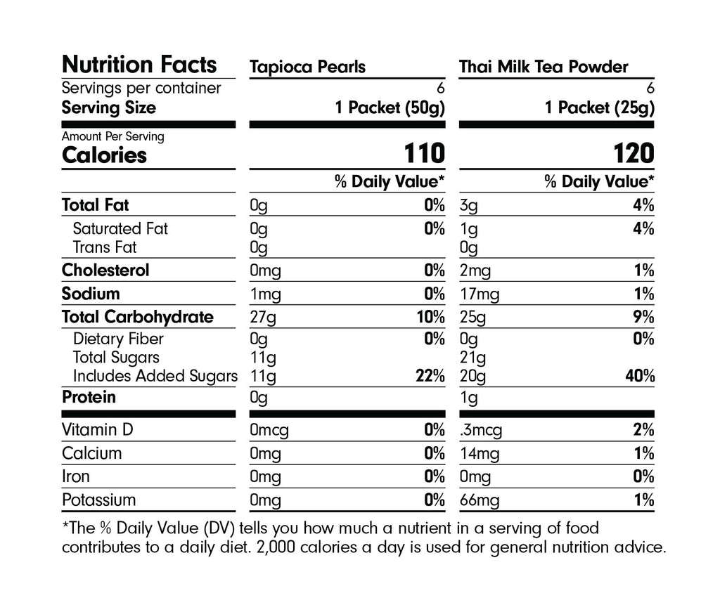 Nutritional Facts - Pearly Thai Milk Tea Kit