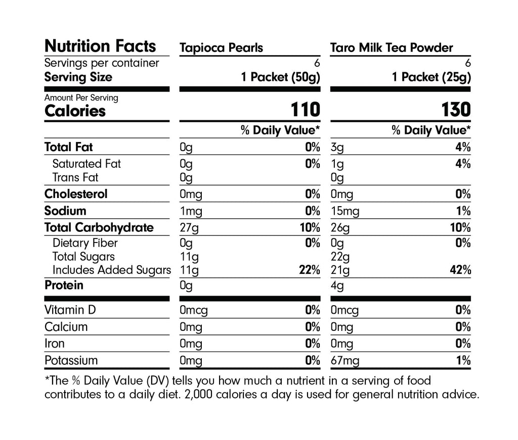 Nutritional Facts - Pearly Taro Milk Tea Kit